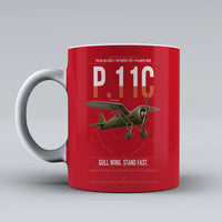 Thumbnail for PZL P.11c design on red ceramic mug, double-side print