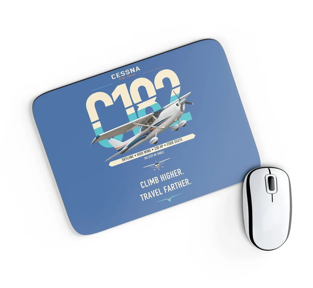 Cessna 182 Skylane design on blue rectangle mouse pad