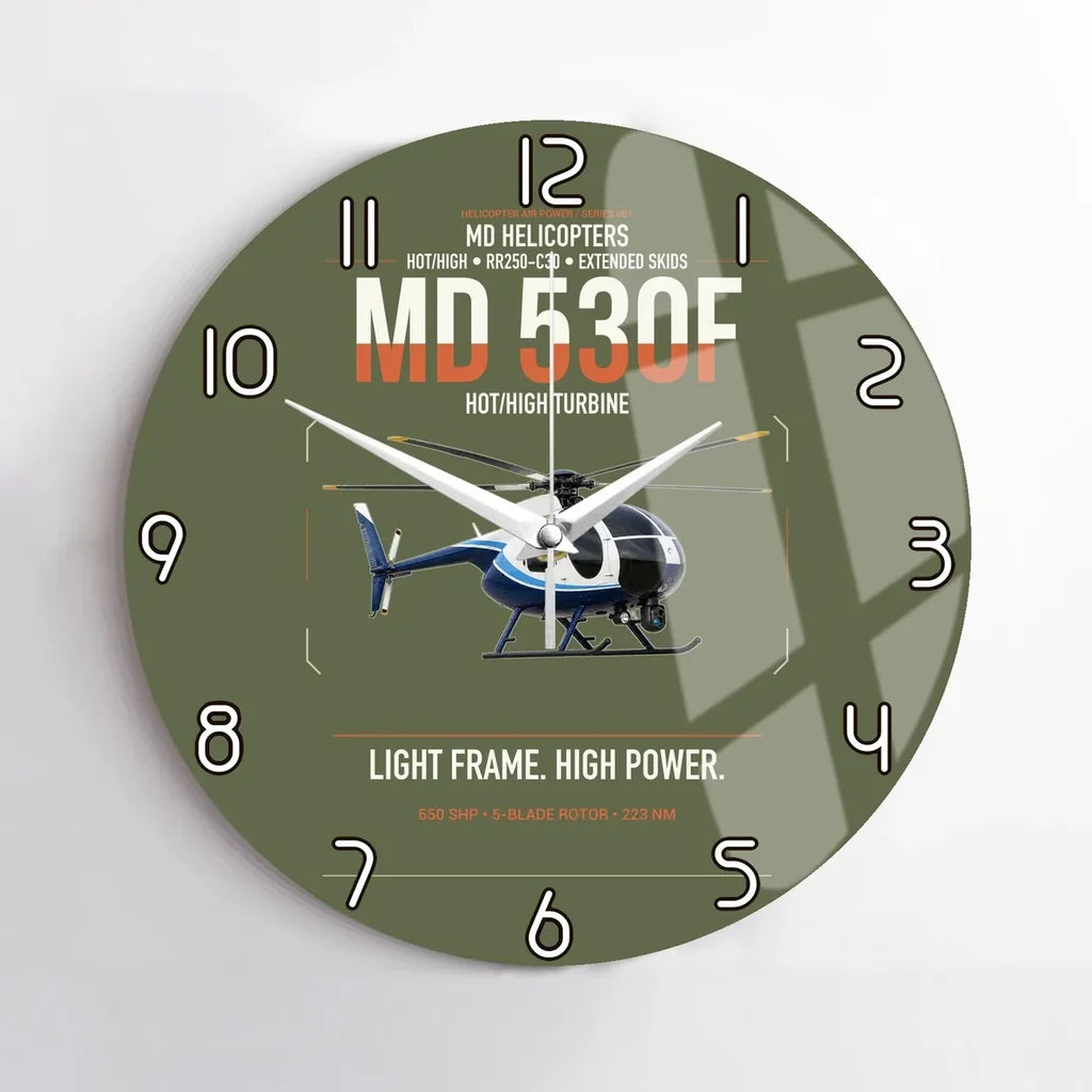 MD Helicopters MD 530F design on green army no frame wall clock