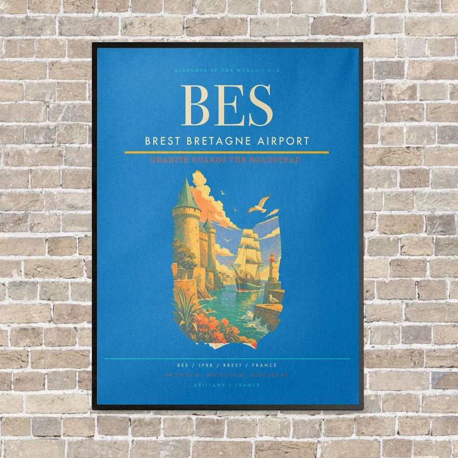 Brest Bretagne Airport BES - Canvas Framed - Turquoise
