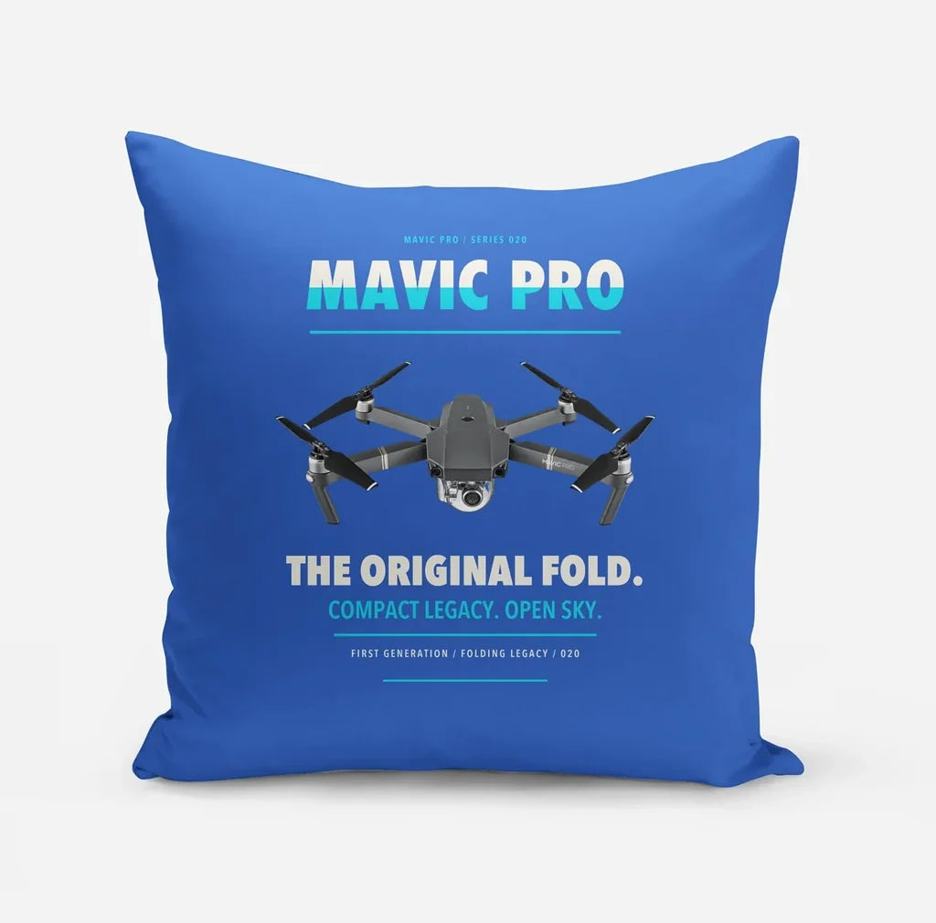 DJI Mavic Pro design on blue pillow