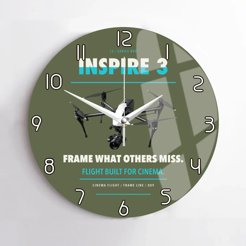 DJI Inspire 3 design on green army no frame wall clock