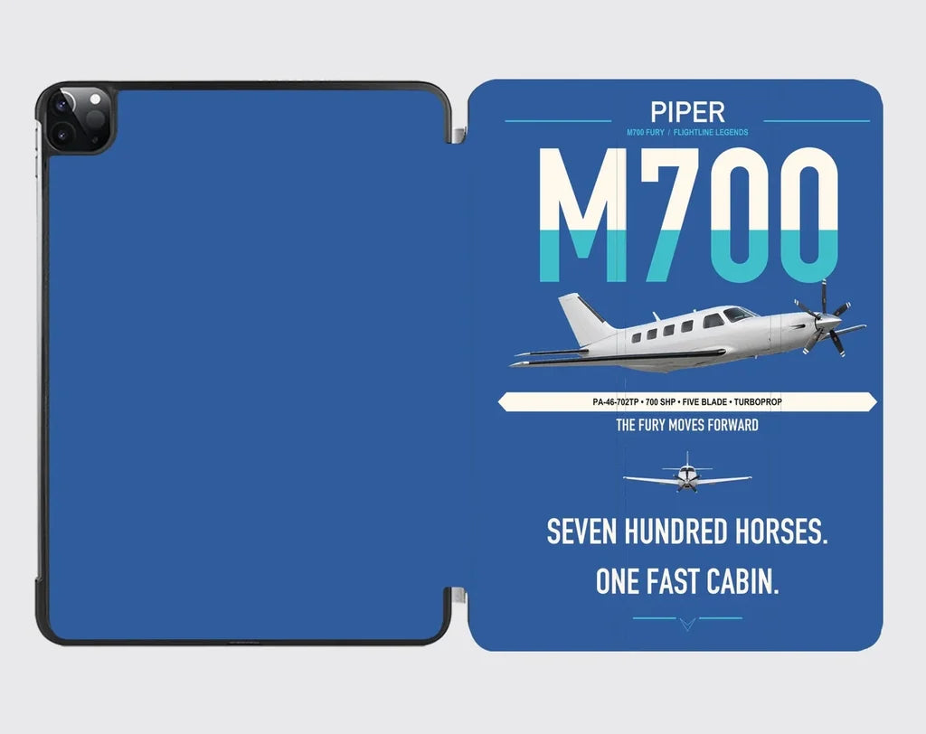 Piper M700 Fury design on blue ipad tablet case