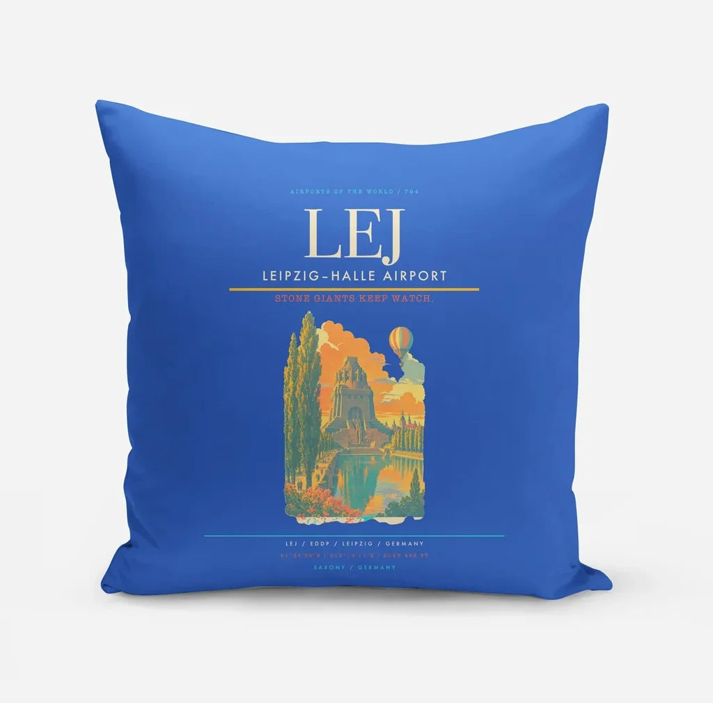 Leipzig–Halle Airport (LEJ) design on blue pillow