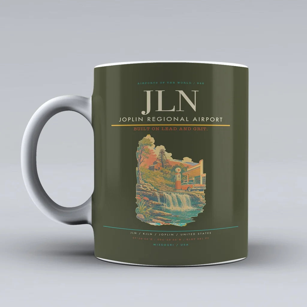 Joplin Regional Airport (JLN) airport code design on green army ceramic mug
