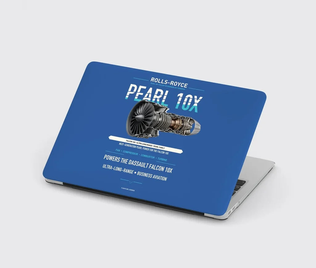 PEARL 10X design on blue MacBook case