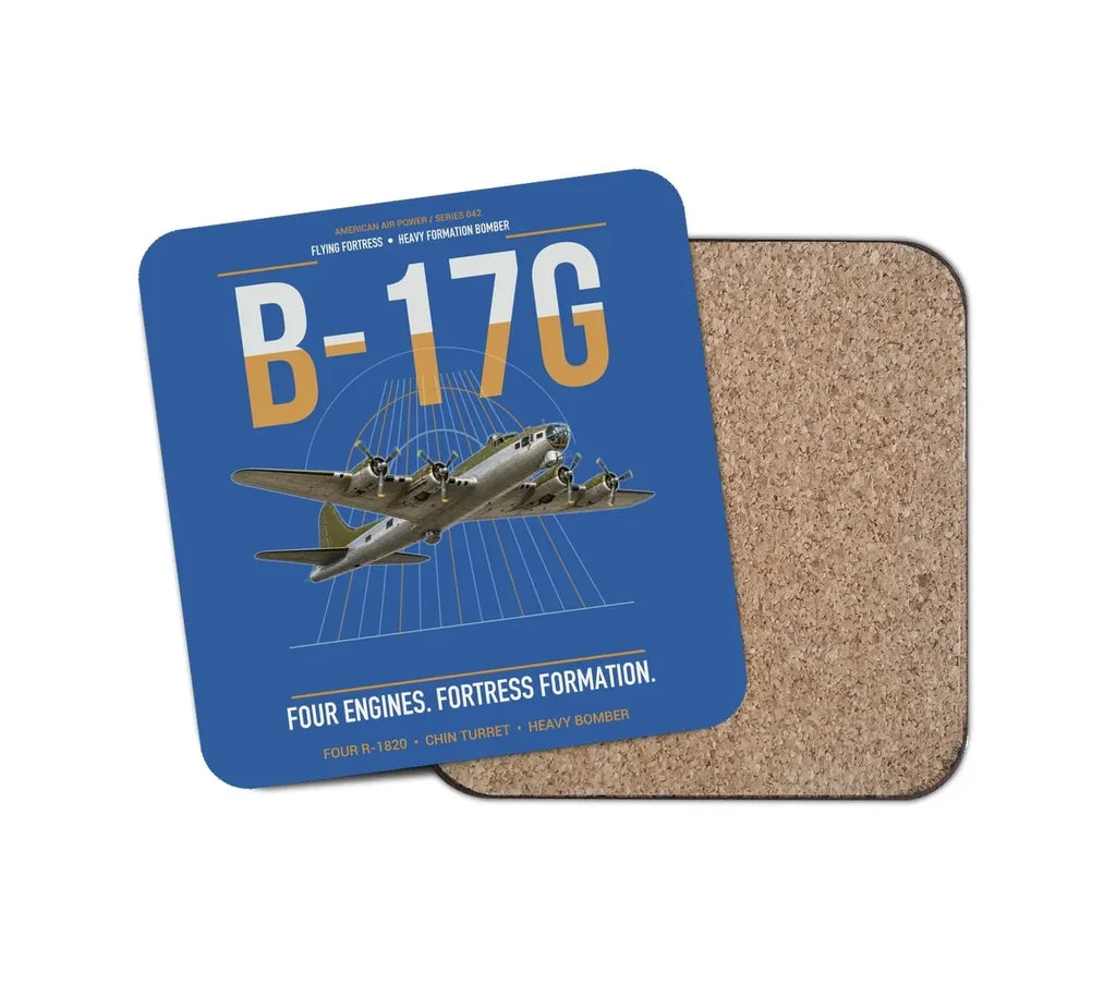 B-17G Flying Fortress design on blue 1 piece coaster