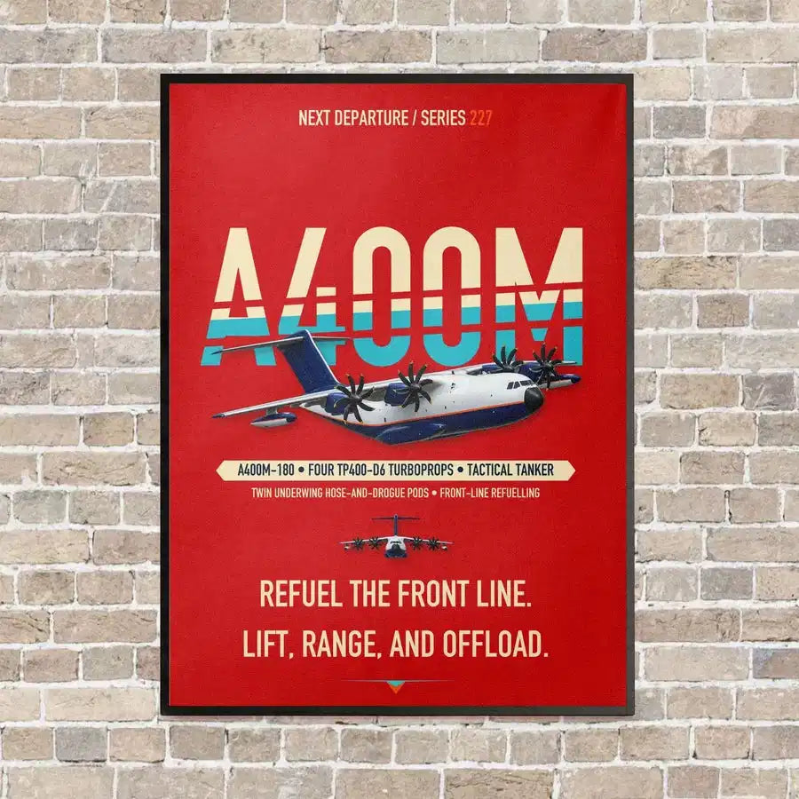 Airbus A400M Aerial Tanker vertical canvas print - framed - red background