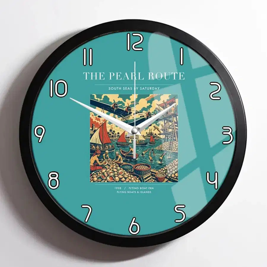 VINTAGE G4072 - The Pearl Route - Designed Wall Clocks design on turquoise framed