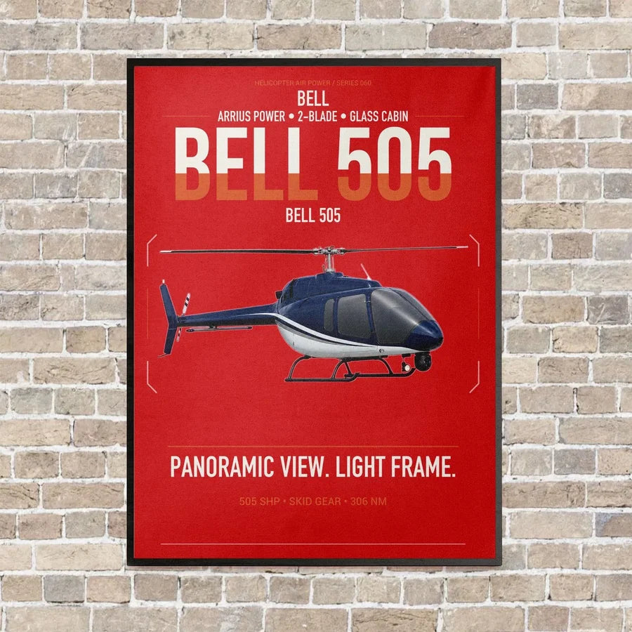 Bell 505 vertical canvas print - framed - red background