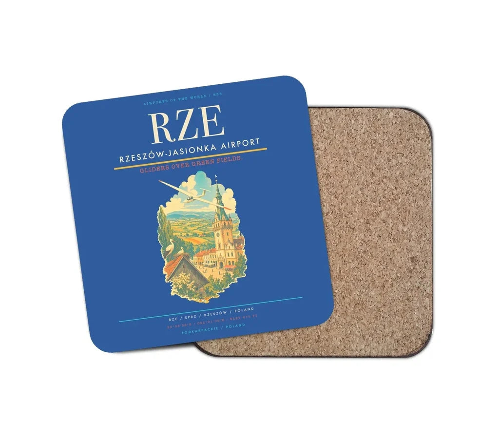Rzeszów-Jasionka Airport (RZE) design on blue 1 piece coaster
