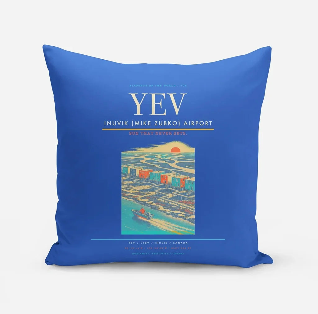 Inuvik (Mike Zubko) Airport (YEV) design on blue pillow