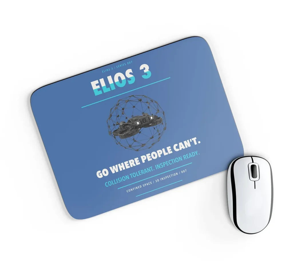 Flyability Elios 3 design on blue rectangle mouse pad