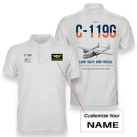 Thumbnail for C-119G Flying Boxcar design on white+name double-side polo t-shirt, double-side print