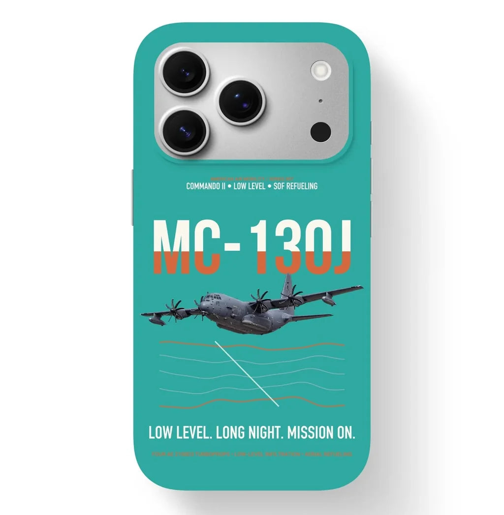 MC-130J COMMANDO II design on turquoise magsafe iphone case, for iPhone 17 Pro