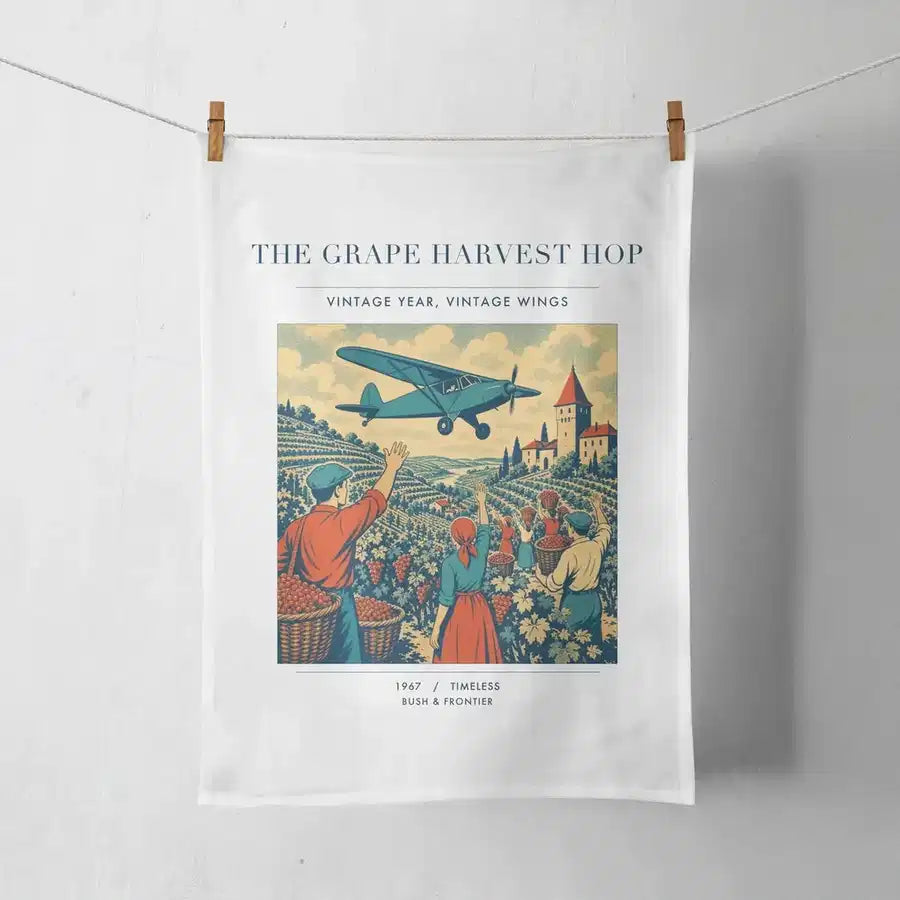 VINTAGE G4445 - The Grape Harvest Hop - Designed Towels design on white
