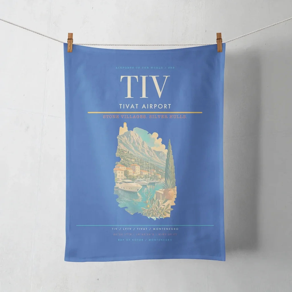 Tivat Airport (TIV) design on blue towel