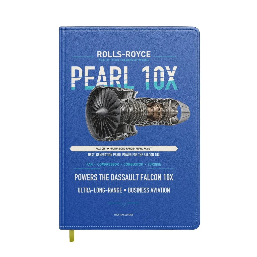 PEARL 10X design on blue notebook