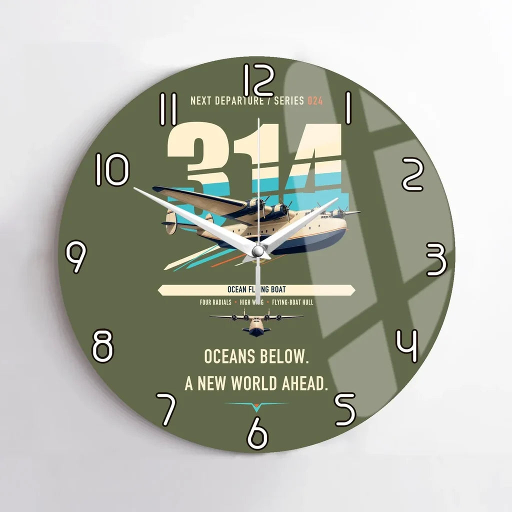 Boeing 314 Clipper design on green army no frame wall clock