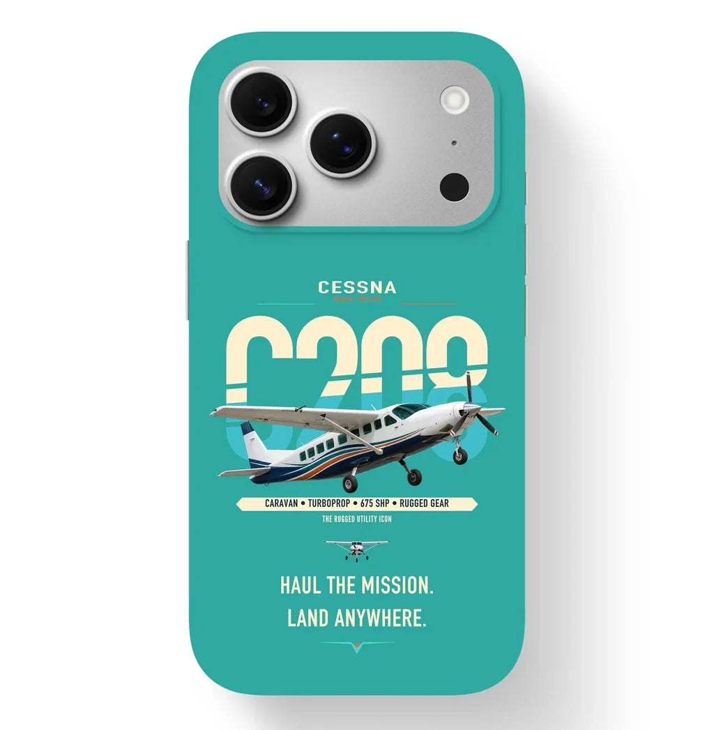 Cessna 208 Caravan design on turquoise magsafe iphone case, for iPhone 17 Pro