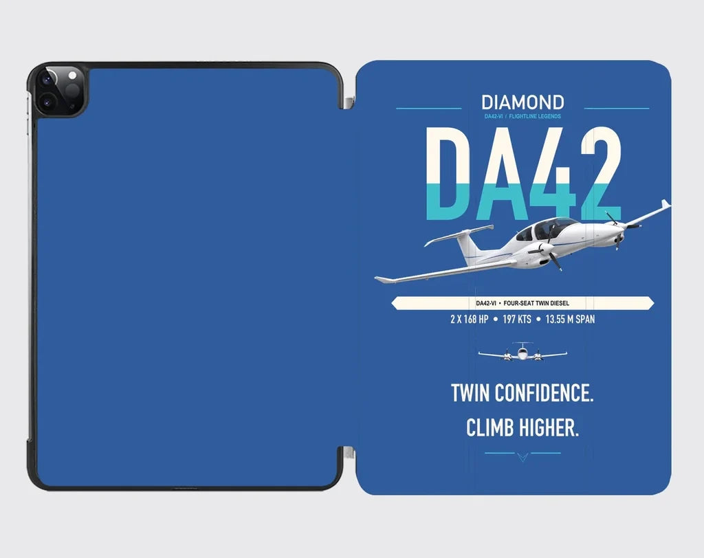 Diamond DA42-VI design on blue ipad tablet case