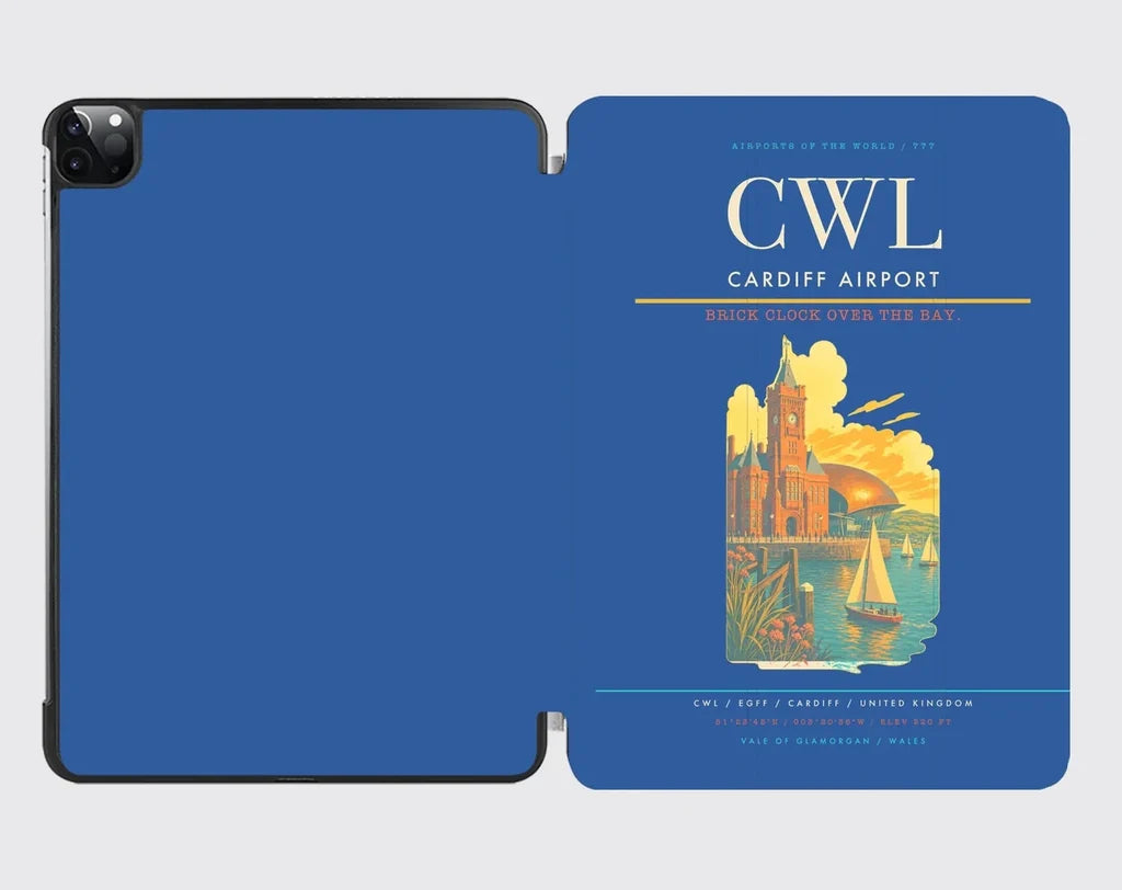 Cardiff Airport (CWL) design on blue ipad tablet case
