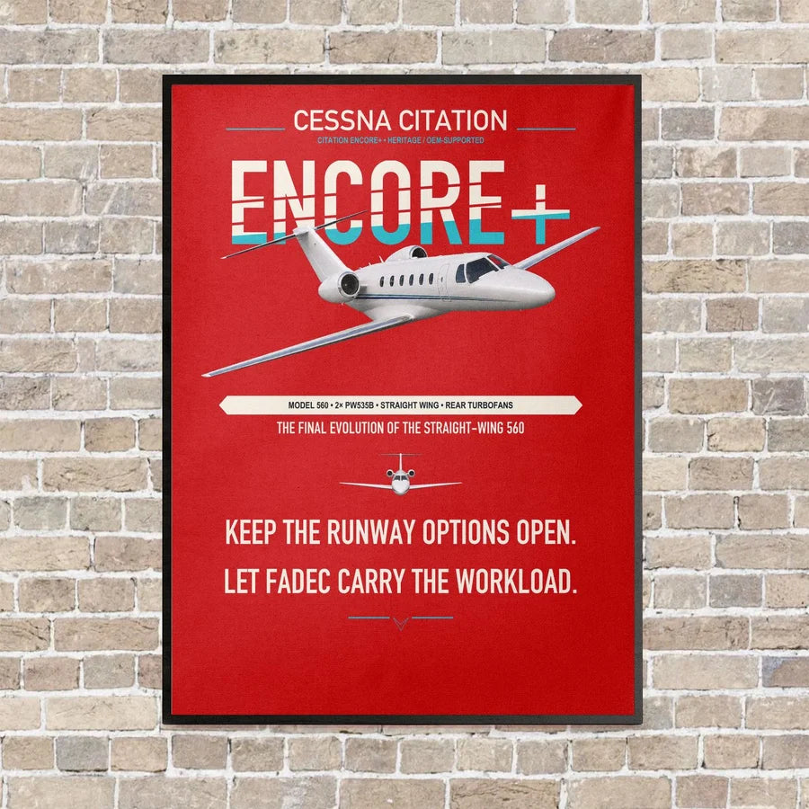 Cessna Citation Encore+ vertical canvas print - framed - red background
