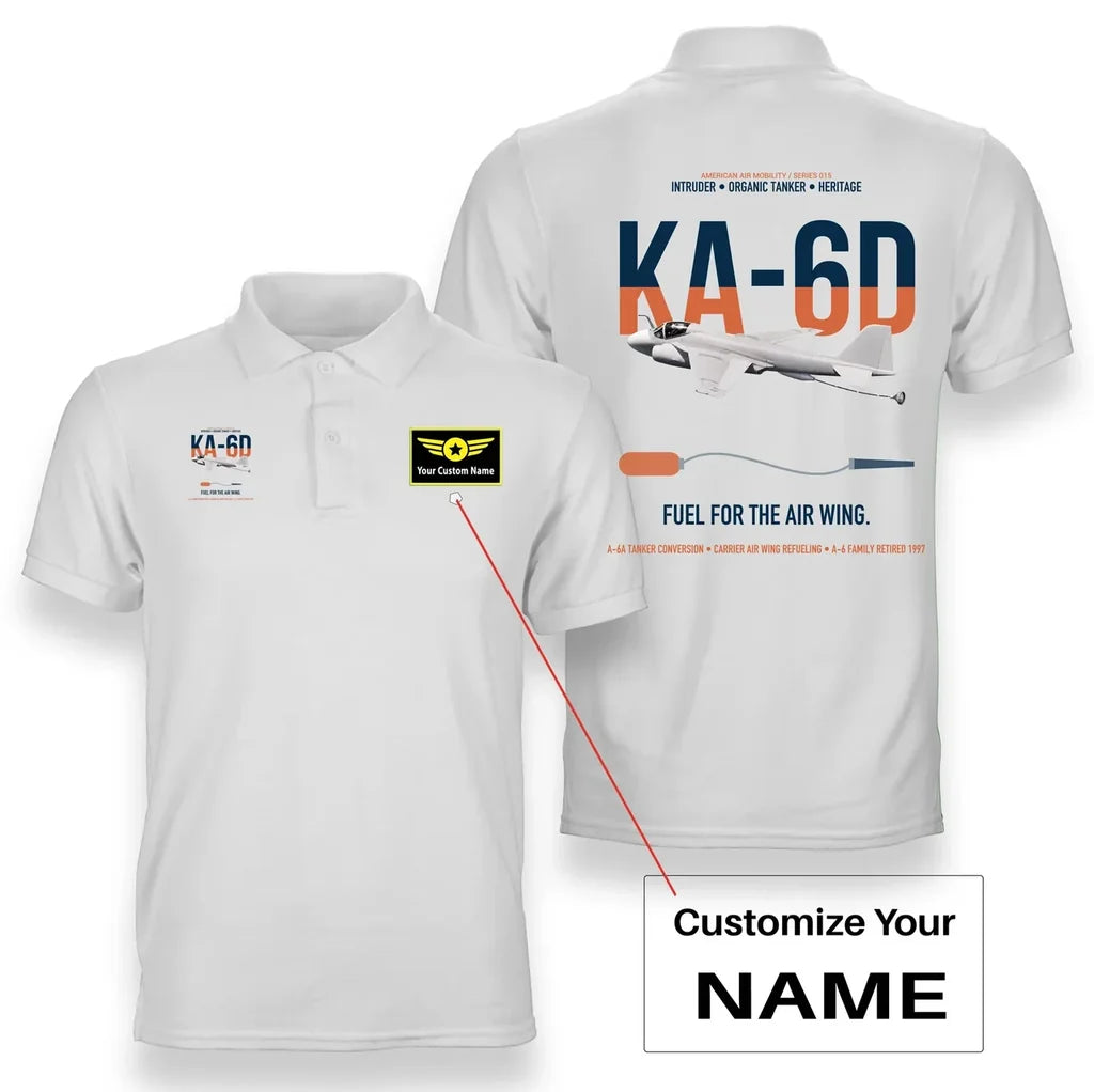 KA-6D Intruder design on white+name double-side polo t-shirt, double-side print