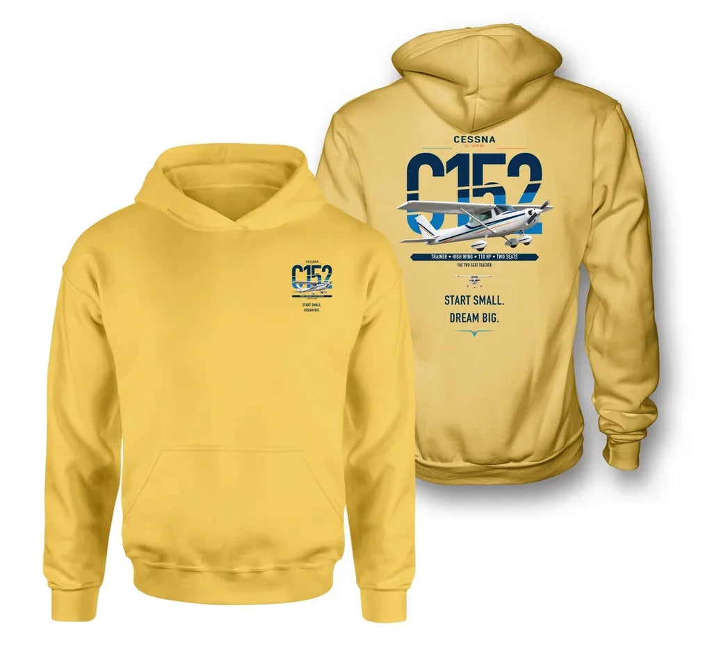 Cessna 152 design on yellow double-side hoodie, double-side print