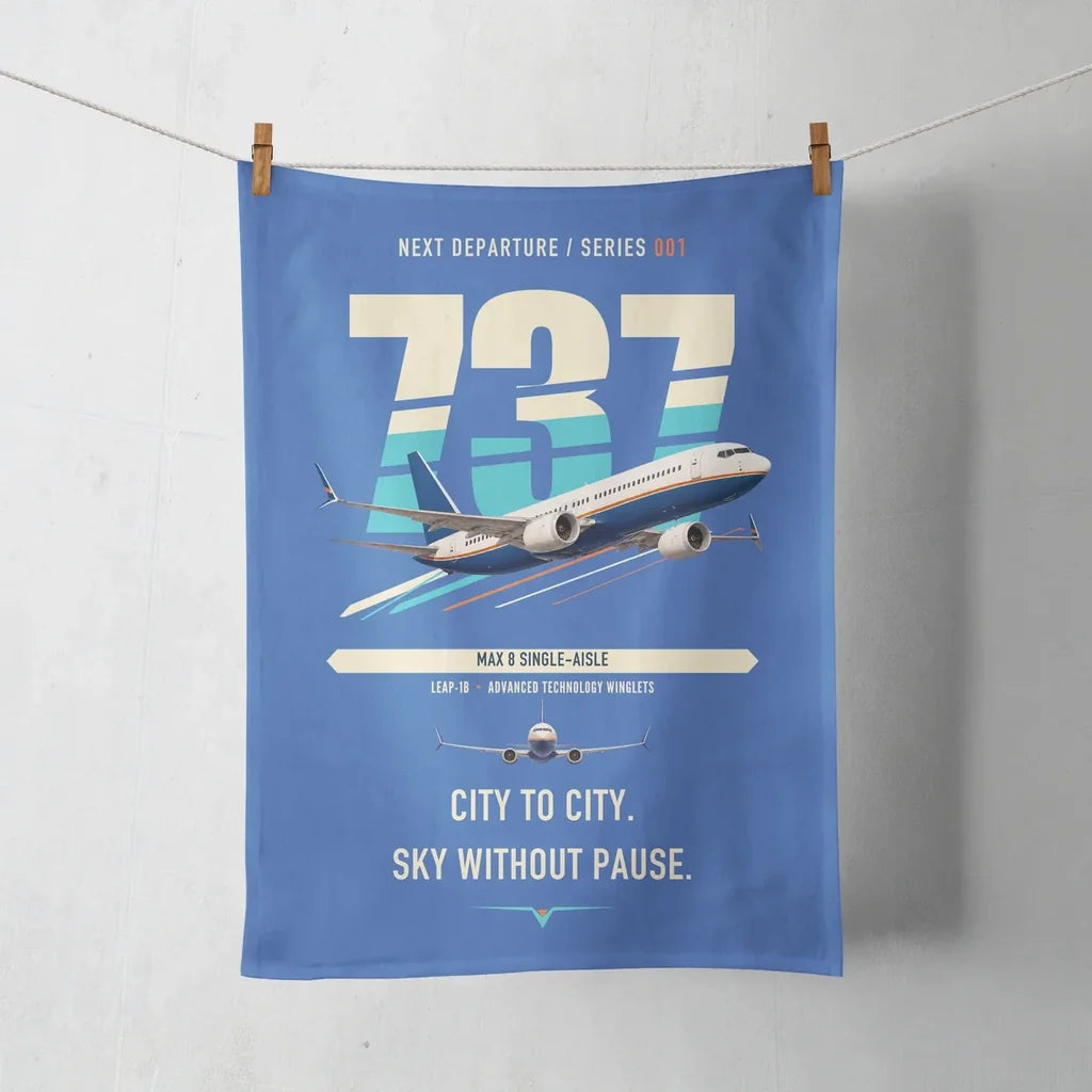 Boeing 737 MAX 8 design on blue towel