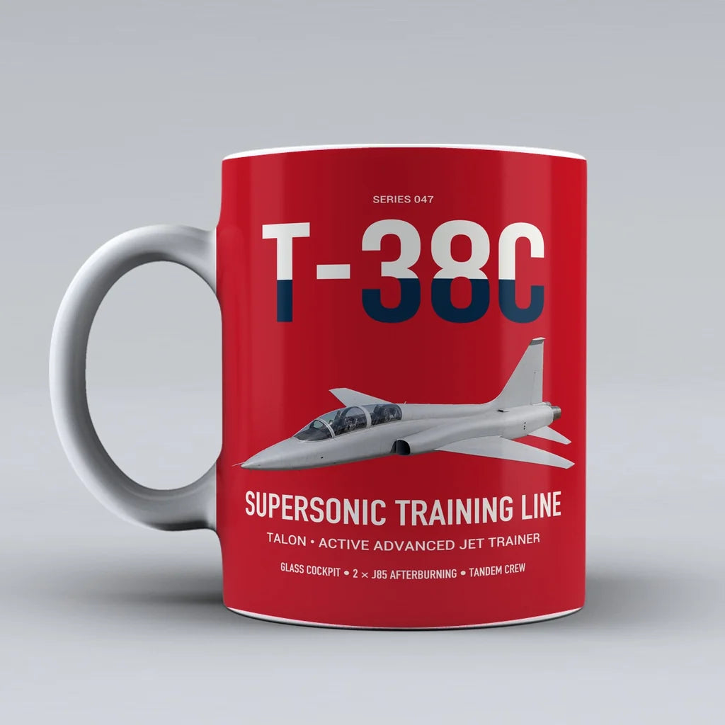 T-38C Talon design on red ceramic mug, double-side print