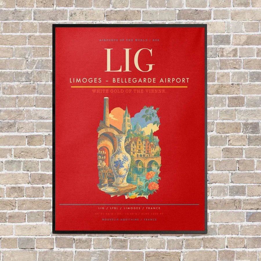 Limoges – Bellegarde Airport LIG vertical canvas print - framed - red background