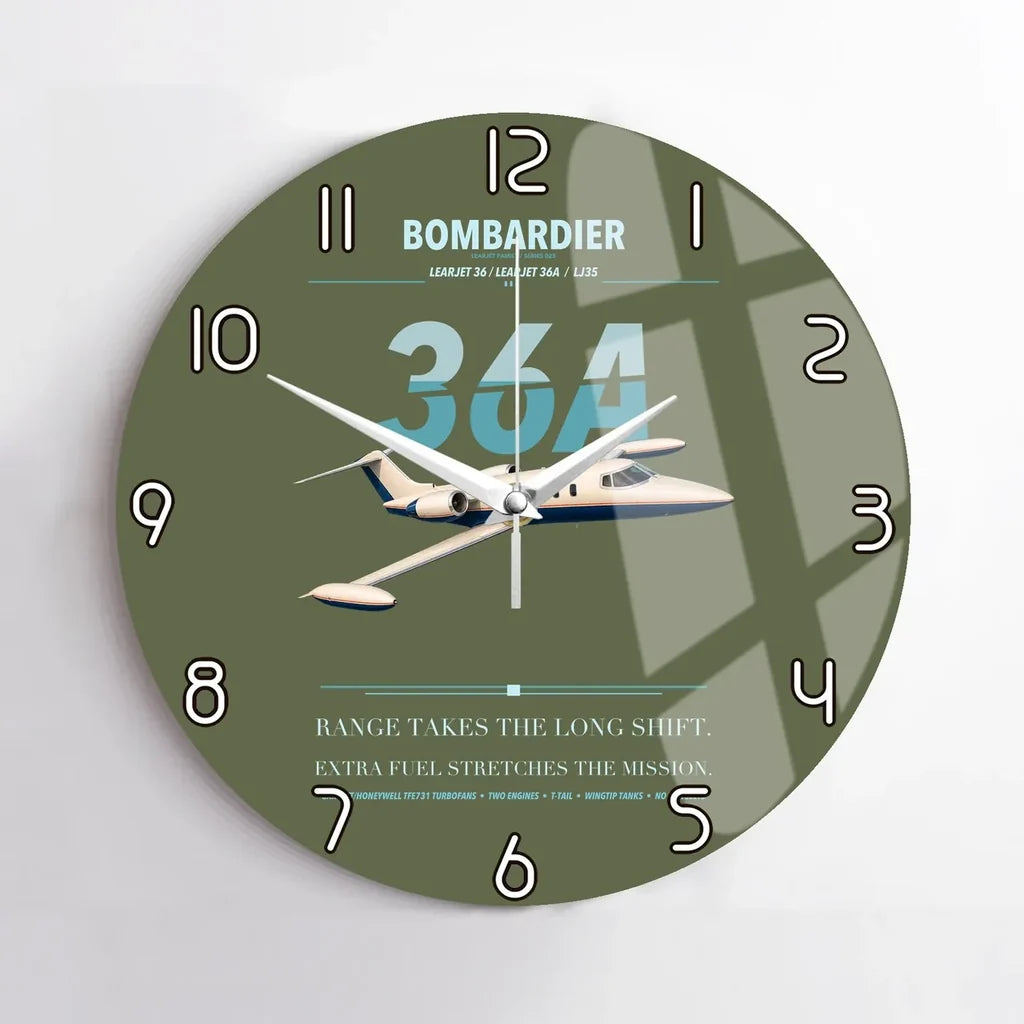 Bombardier Learjet 36A design on green army no frame wall clock