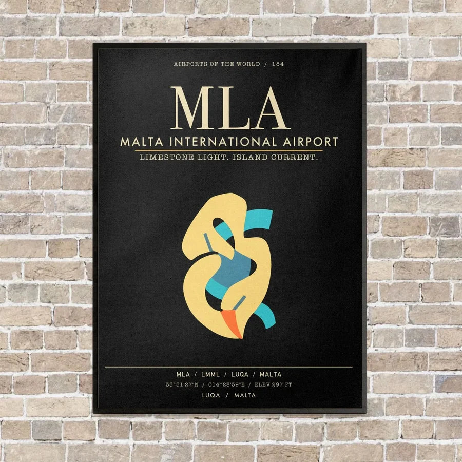 Malta International Airport MLA - Canvas Framed - Black