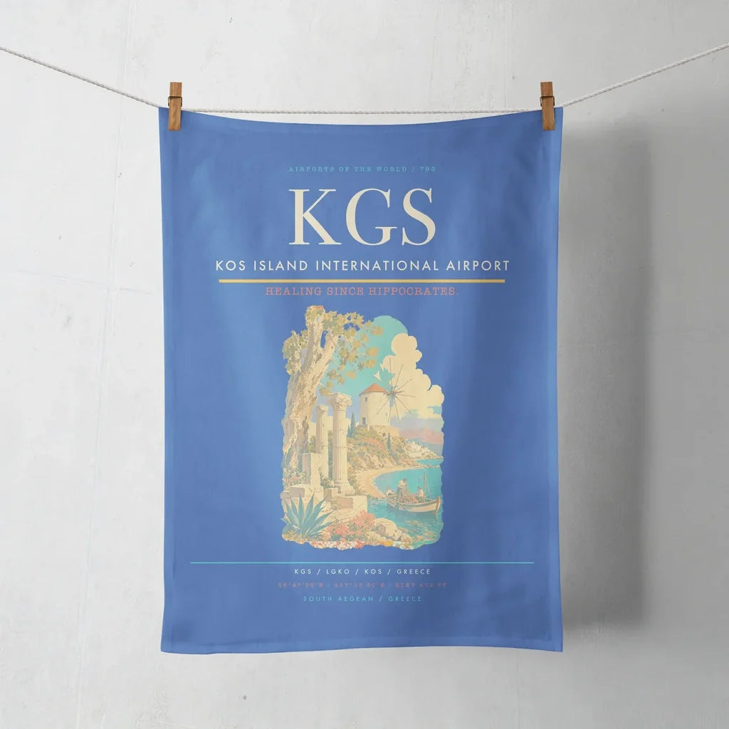 Kos Island International Airport (KGS) design on blue towel