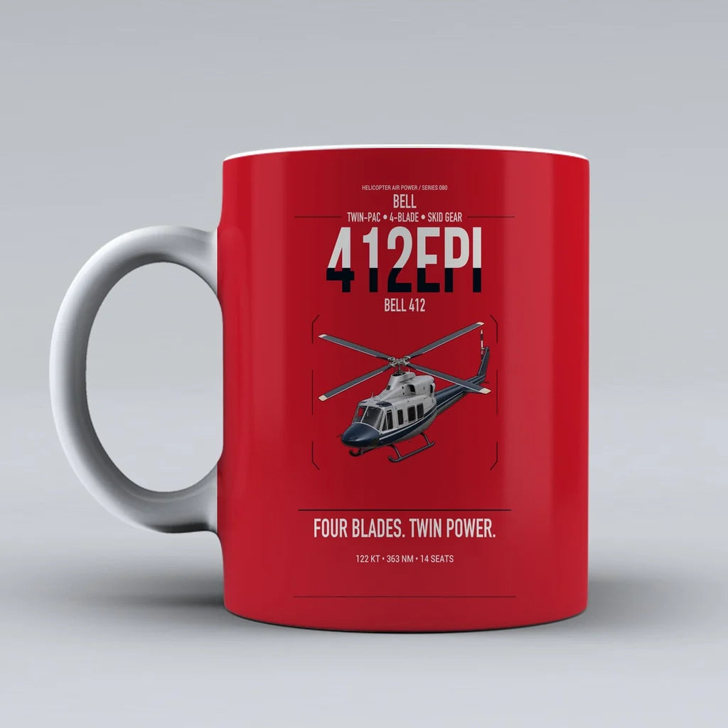 Bell 412EPI design on red ceramic mug, double-side print