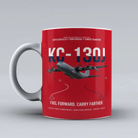 Thumbnail for KC-130J SUPER HERCULES design on red ceramic mug, double-side print