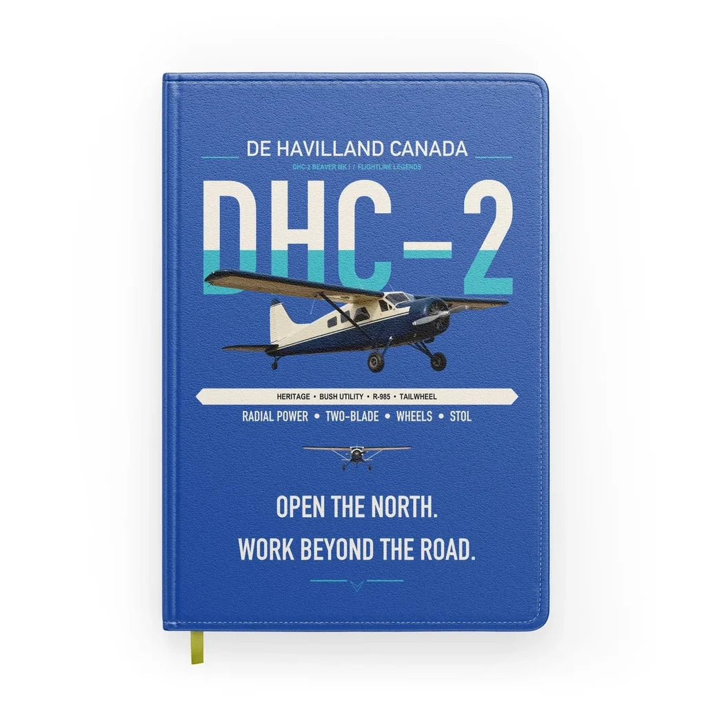DHC-2 Beaver Mk I design on blue notebook