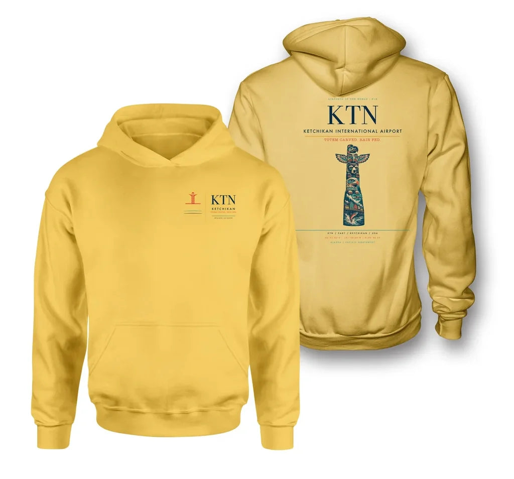 Ketchikan International Airport (KTN) design on yellow double-side hoodie