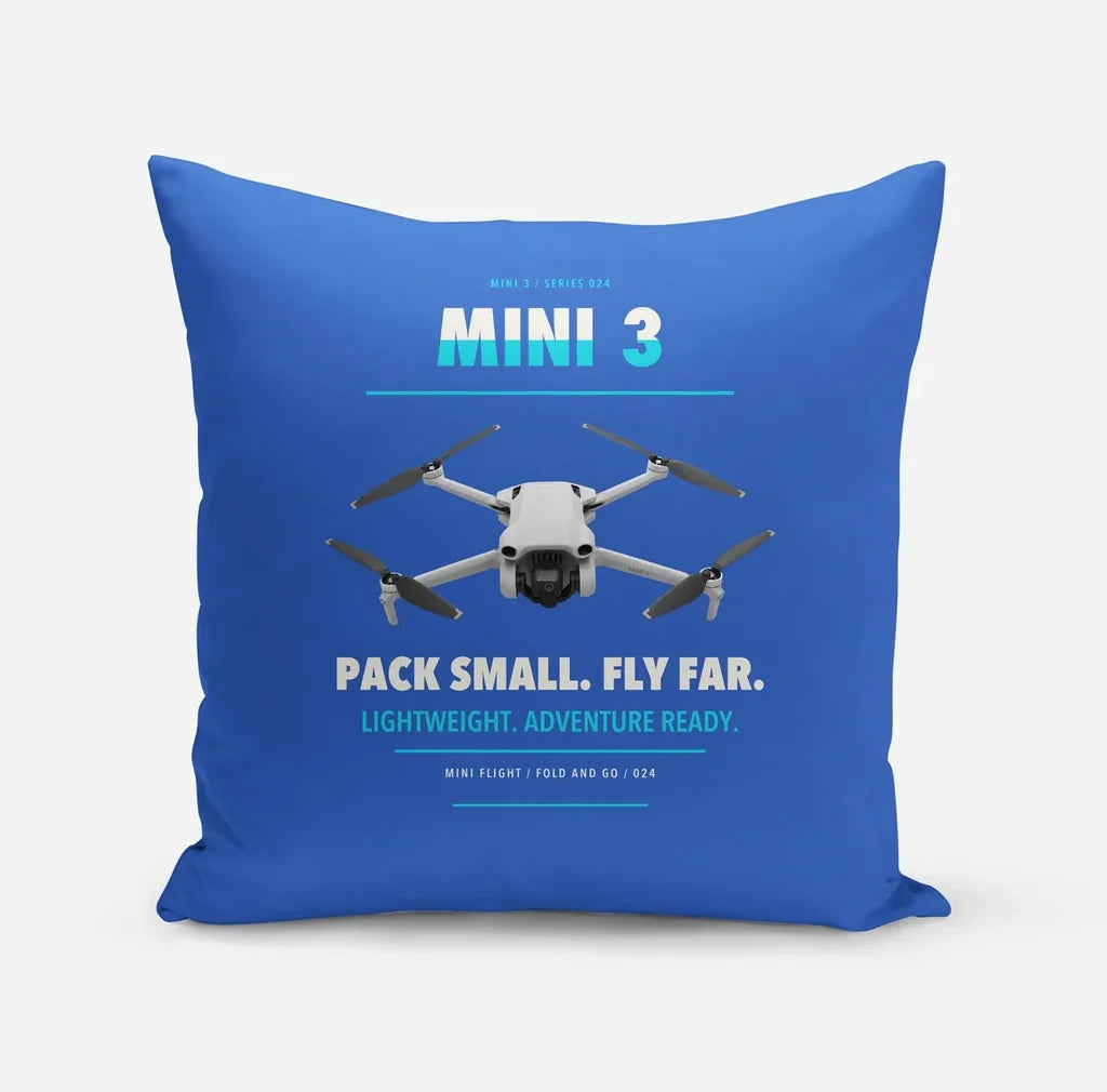 DJI Mini 3 design on blue pillow