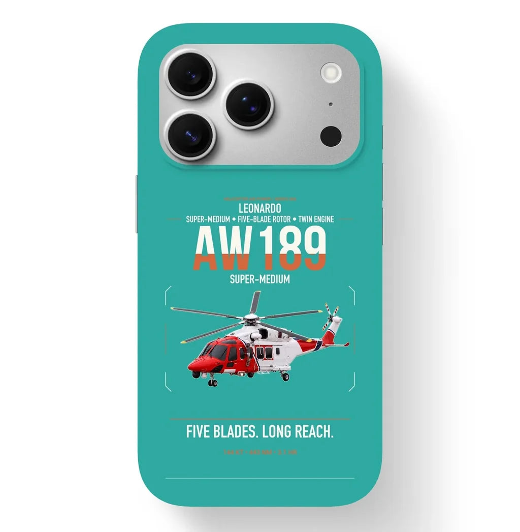 Leonardo AW189 design on turquoise magsafe iphone case, for iPhone 17 Pro