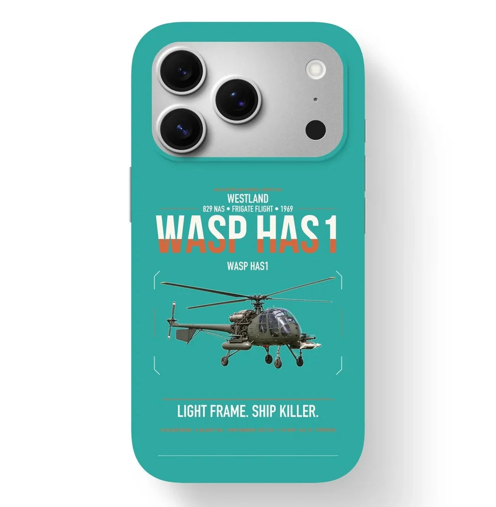 Westland Wasp HAS1 design on turquoise magsafe iphone case, for iPhone 17 Pro