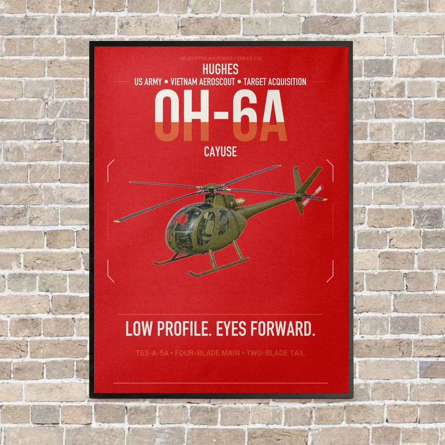 Hughes OH-6A Cayuse vertical canvas print - framed - red background