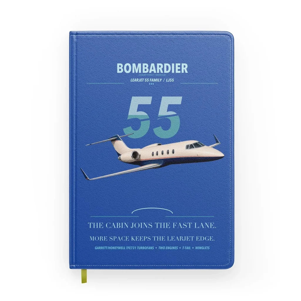 Bombardier Learjet 55 design on blue notebook