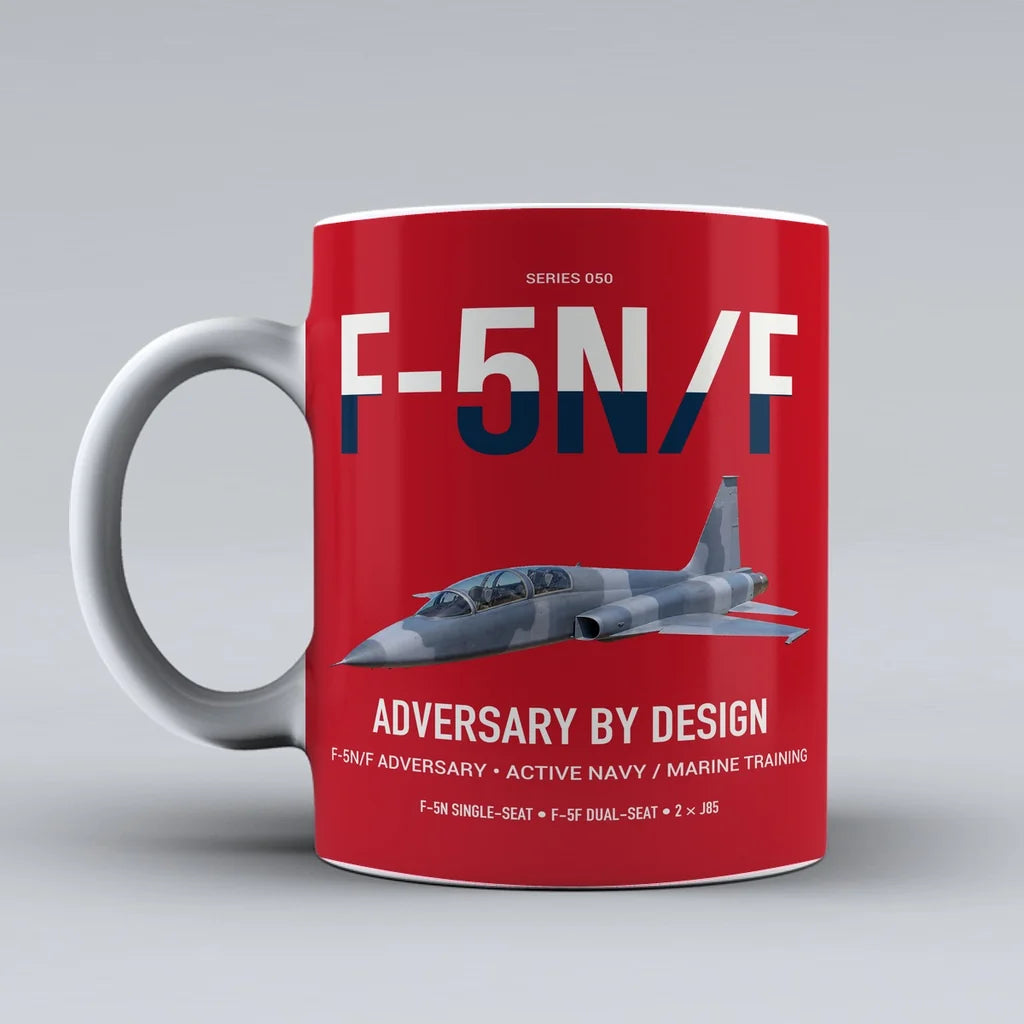 F-5N F Adversary design on red ceramic mug, double-side print