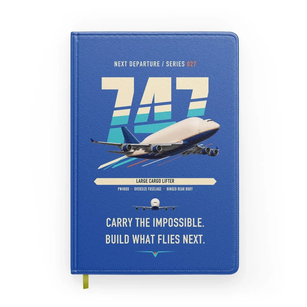 Boeing 747-400 Dreamlifter design on blue notebook