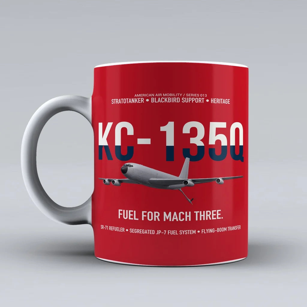 KC-135Q Blackbird Tanker design on red ceramic mug, double-side print