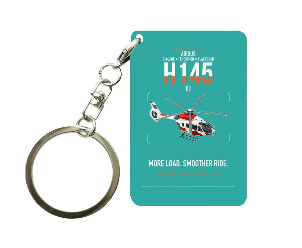 Airbus H145 D3 design on turquoise designed key chain, double-side print