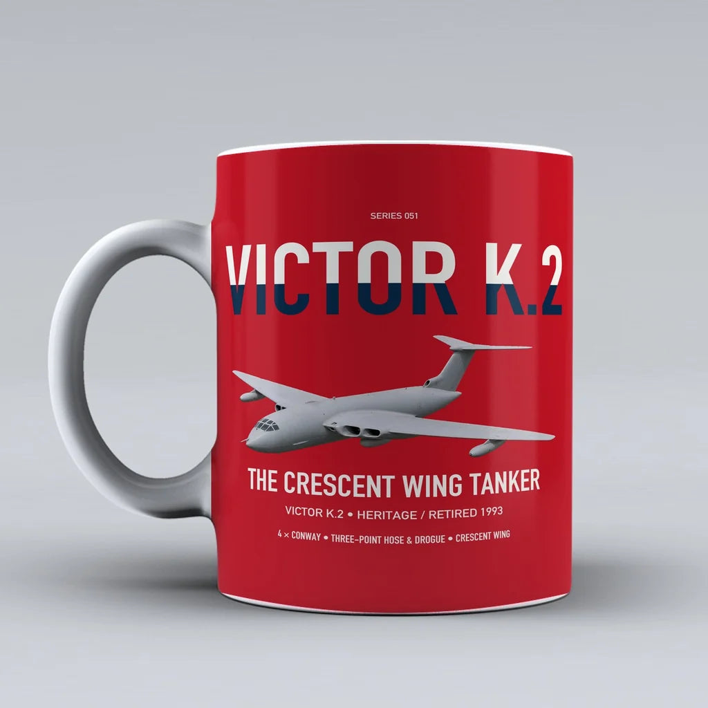 Handley Page Victor K.2 design on red ceramic mug, double-side print