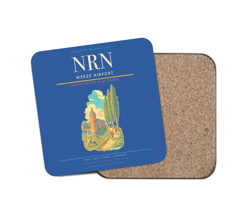 Weeze Airport (NRN) design on blue 1 piece coaster